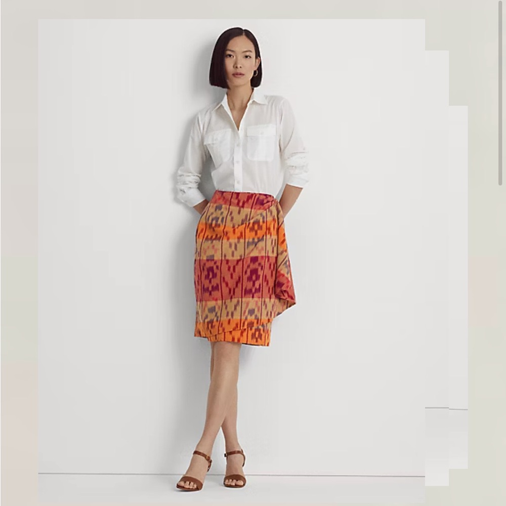 Ralph Lauren Geo-Motif Cotton-Linen Wrap Skirt size 12 NWT